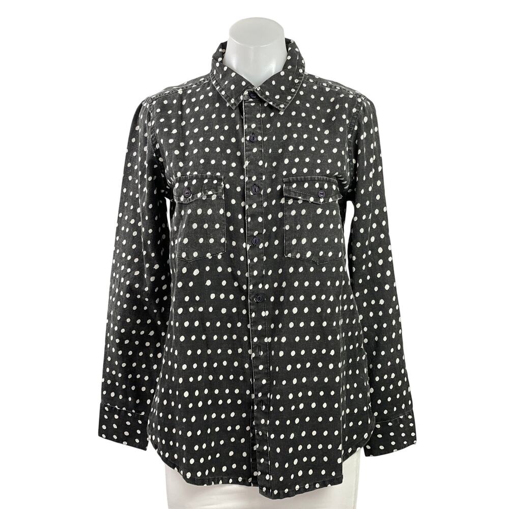 NEW Neuw Ryder Womens Black Polka Dot Long Sleeve Button Down Shirt Top Size 8